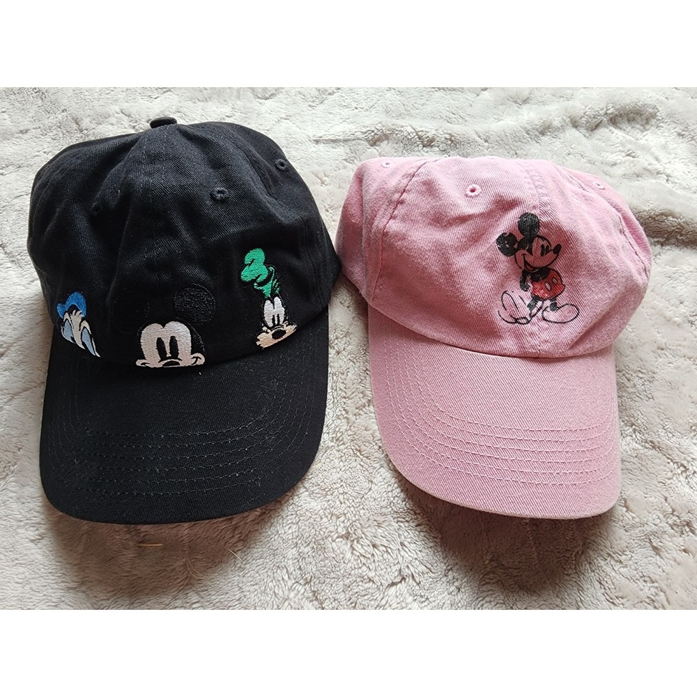 Disney Parks Mickey Mouse & Friends Baseball Hats Set Black Pink Adjustable 2pk